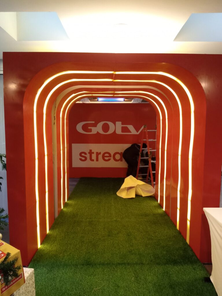 Custom LED tunnel expo booth fabricated in Nairobi Kenya for indoor exhibition branding.