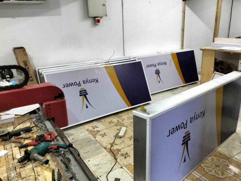 Large format illuminated banner installation for exhibitions in Kenya