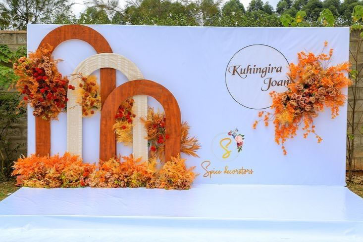 Wedding ceremony stage backdrop banner installation in Nairobi Kenya