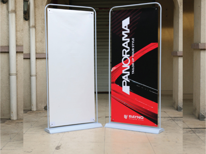 Door frame banner display stand used for event marketing and promotional branding in Nairobi Kenya.