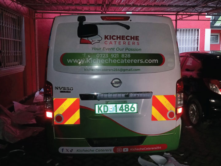 Kicheche Caterers van after custom car branding Kenya with vibrant catering themed design