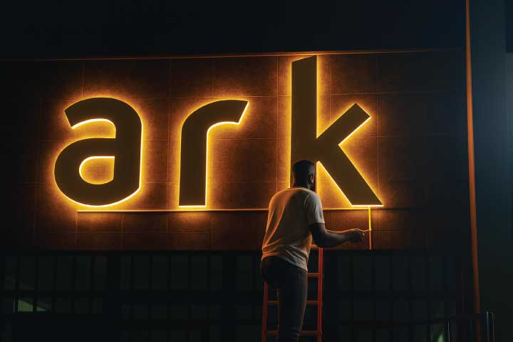 LED illuminated 3D acrylic letters installed on building facade in Nairobi Kenya