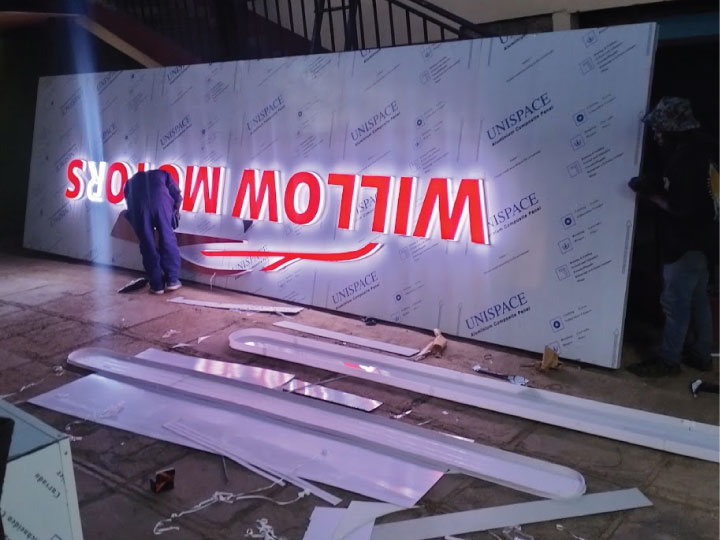 3D signs Nairobi Kenya fabrication process using CNC cutting, metal welding and LED installation by Assure Solutions Limited