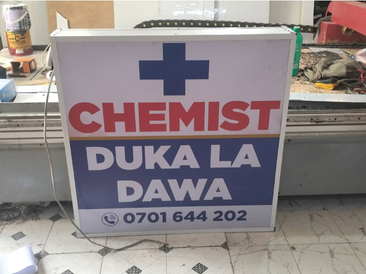 Installed pharmacy LED lightbox sign in Nairobi Kenya