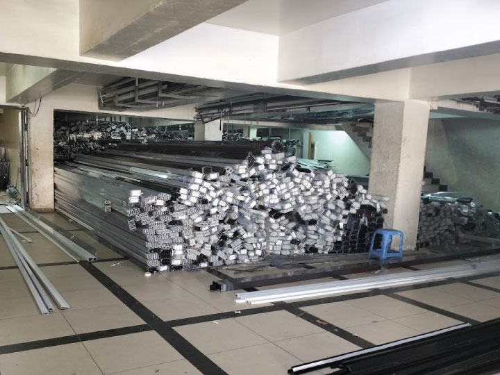 Aluminium framing system used for office partitions and structural support in Nairobi Kenya office fabrication projects.