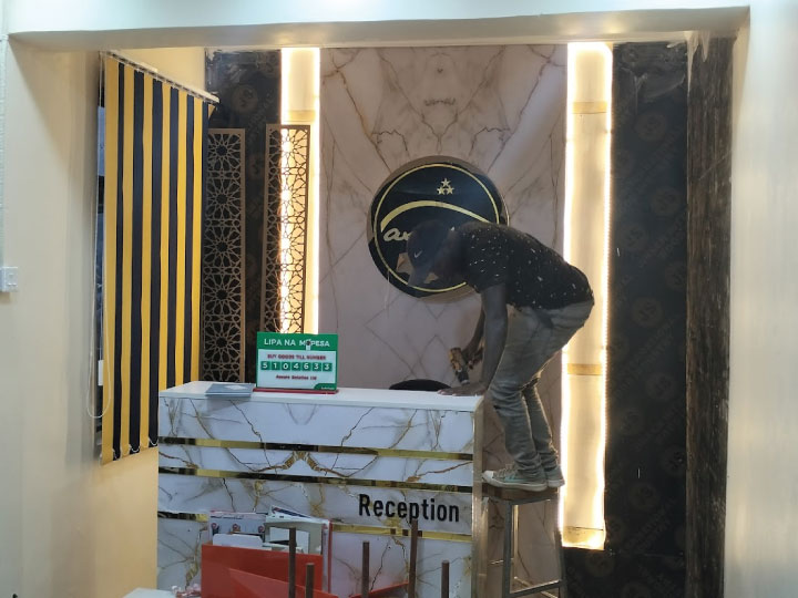 Reception desk installation and interior finishing in Nairobi Kenya office