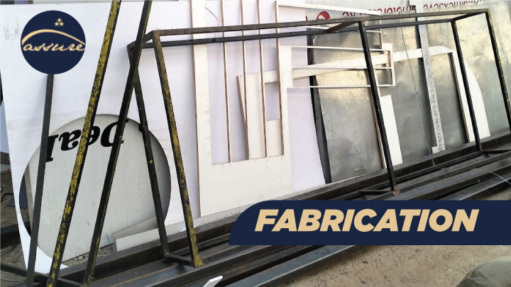 Steel frame fabrication for a framed banner sign in Nairobi, Kenya.
