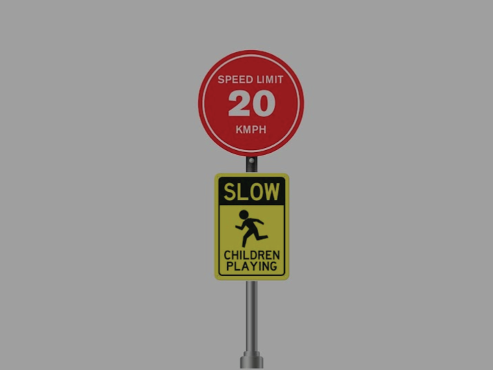Speed limit and children playing directional road sign board in Nairobi Kenya