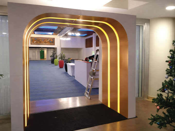 Modern LED illuminated event entrance arch installed at a corporate event venue in Nairobi Kenya