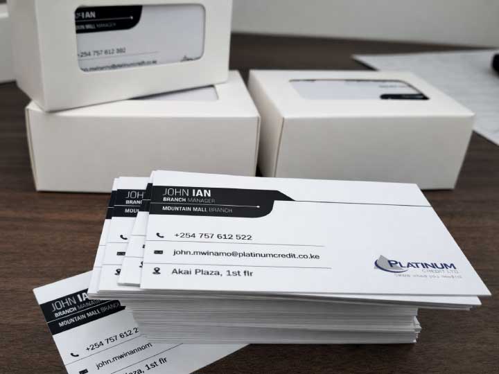 Glossy laminated business cards printing in Nairobi Kenya for premium corporate branding and professional networking