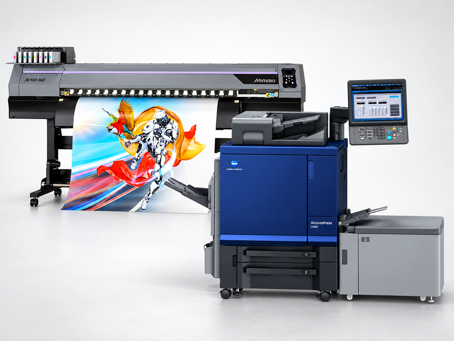 Mimaki large format printer and Konica Minolta AccurioPress digital printer